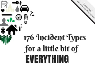 176 Incident Types
for a little bit of
EVERYTHING
Kansas
Fire
Incident
Reporting
System
 