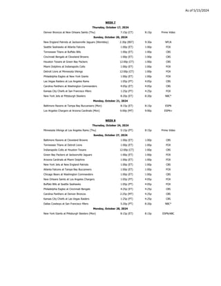 2024-2025 NFL Schedule - Week by Week pdf | PDF