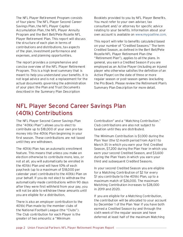 NFL Player Retirement Report Union Financial Partners