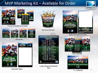 MVP Marketing Kit – Available for Order
Large Hanging Schedule
Pad
Flip Calendar
Sidewalk Talker
5 x 3 Banner
Table tent front and back
Aluminum Bucket
Pocket schedule and holder
Pennants
11
 