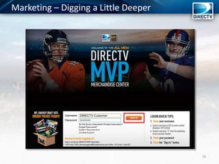 Marketing – Digging a Little Deeper
18
DIRECTV Customer
● ● ● ● ● ● ● ● ●
 