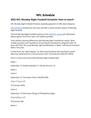 NFL Monday Night Football Schedule 2022 