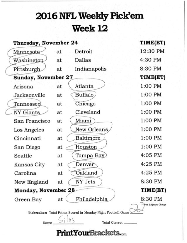 nfl week 12
