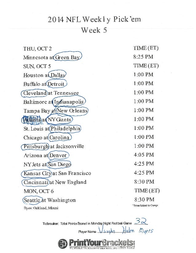 Nfl Week 5 Picks