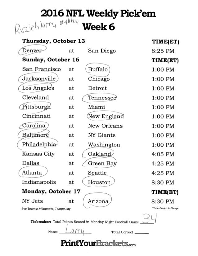 Nfl Week 6 Picks