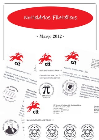 Noticiários Filatélicos dos CTT - Março de 2012