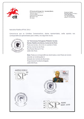 Noticiários Filatélicos dos CTT - Março de 2012