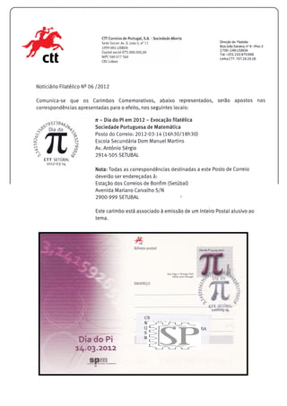 Noticiários Filatélicos dos CTT - Março de 2012