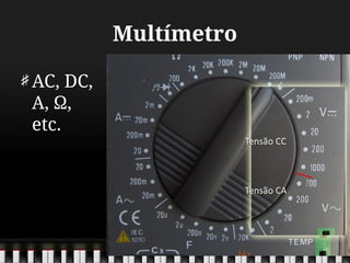 Multímetro
AC, DC,
A, Ω,
etc.
 