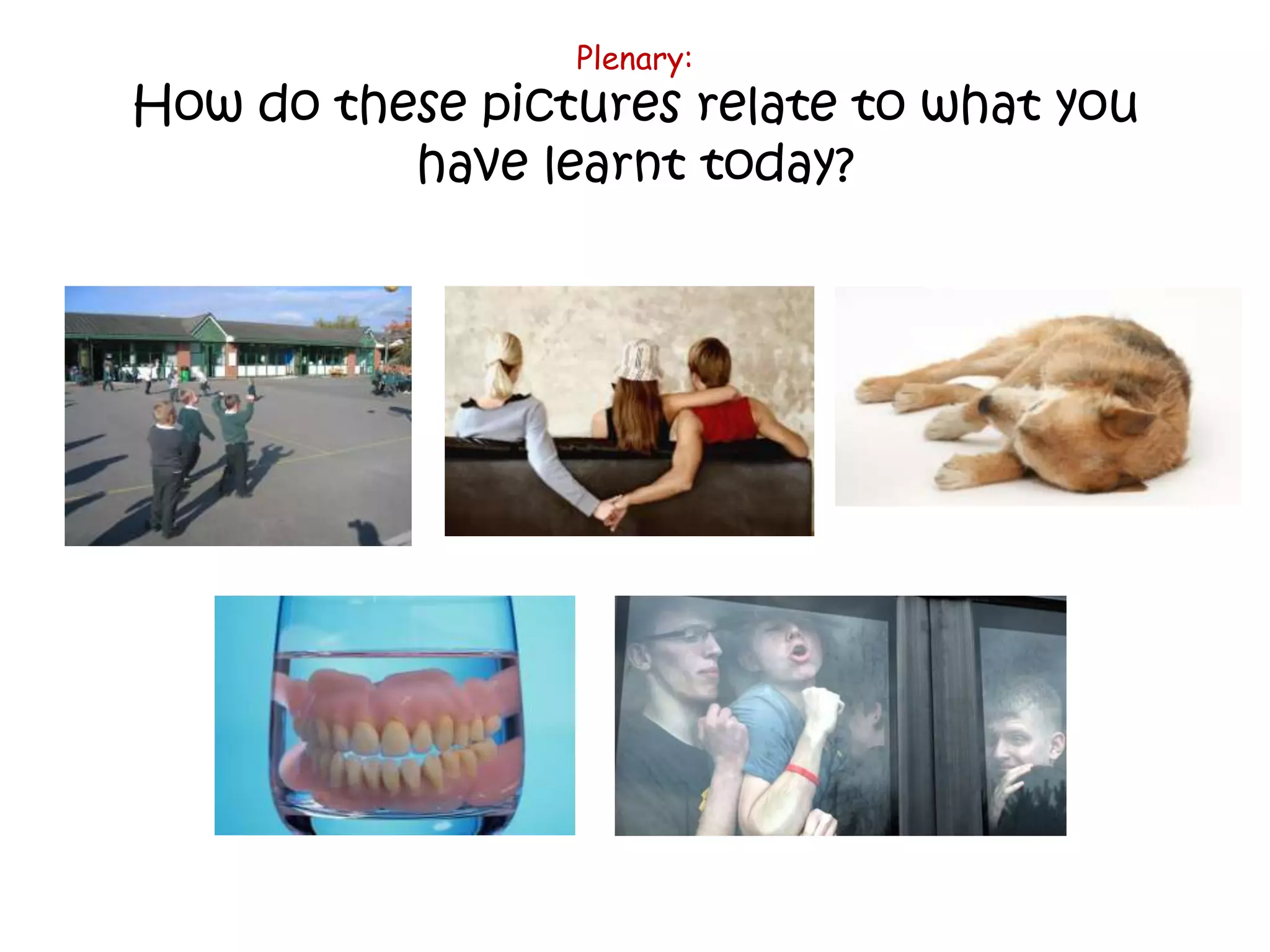 Plenary:
How do these pictures relate to what you
          have learnt today?
 