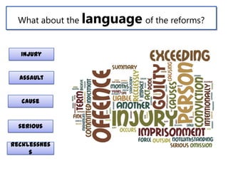What about the language of the reforms?

injury

assault

cause

serious
recklessnes
s

 