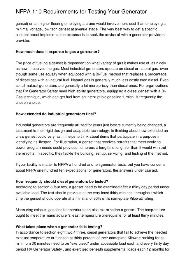 NFPA 110 Requirements for Testing Your Generator