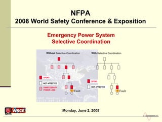 Emergency Power System Selective Coordination NFPA 2008 World Safety Conference & Exposition Monday, June 2, 2008 