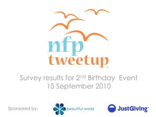 Survey results for 2nd Birthday  Event 15 September 2010 Sponsored by: 