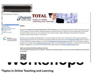 is for
TOTAL*
Workshops*Topics in Online Teaching and Learning
 