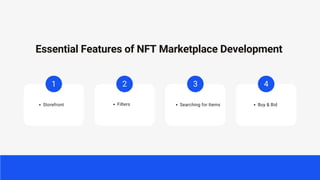 Storefront
1
Filters
2
Searching for Items
3
Buy & Bid
4
Essential Features of NFT Marketplace Development
 