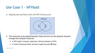 Use Case 1 - NFVIaaS
 Mapping IaaS and NaaS within the NFV Infrastructure
 The resources to be pooled between these services are the physical network,
storage and compute resources.
 In NFV model: Compute, Hypervisor, Network domains of NFVI.
 In Cloud Computing model: elements supporting IaaS OR NaaS.
52AHMAD HIJAZI
 