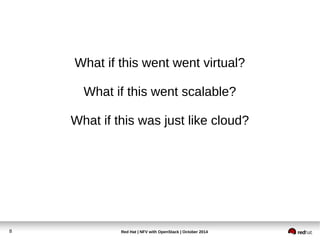 What if this went went virtual? 
What if this went scalable? 
What if this was just like cloud? 
Red Hat | NFV with 8 OpenStack | October 2014 
 