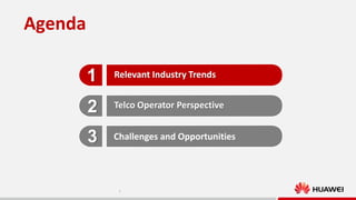 Agenda
1

Relevant Industry Trends

2

Telco Operator Perspective

3

Challenges and Opportunities

1

 