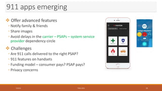 911 apps emerging
7/23/16 TEMU 2016 23
 Offer advanced features
◦ Notify family & friends
◦ Share images
◦ Avoid delays in the carrier – PSAPs – system service
provider dependency circle
 Challenges
◦ Are 911 calls delivered to the right PSAP?
◦ 911 features on handsets
◦ Funding model – consumer pays? PSAP pays?
◦ Privacy concerns
 