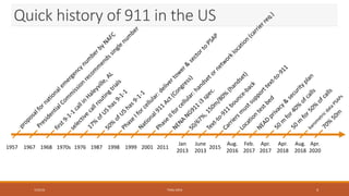 Quick history of 911 in the US
7/23/16 TEMU 2016 4
1957 1967 1968 1970s 1976 1987 1998 2001
Jan
2013
20111999 2015
June
2013
Aug.
2016
Feb.
2017
Apr.
2017
Apr.
2018
Aug.
2018
Apr.
2020
 