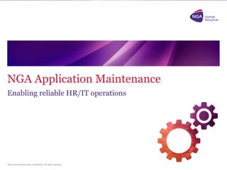 NGA Application Maintenance
Enabling reliable HR/IT operations

NGA Human Resources confidential. All rights reserved.

 
