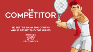 THE  
COMPETITOR
BE BETTER THAN THE OTHERS
WHILE RESPECTING THE RULES
RANKINGS
awards
LEVELS
FRUSTRATIONS
 
