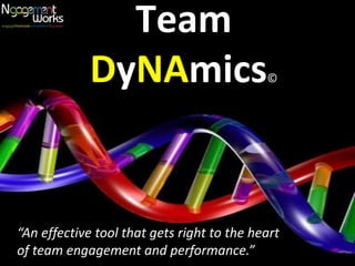 Team
DyNAmics©
“An effective tool that gets right to the heart
of team engagement and performance.”
 