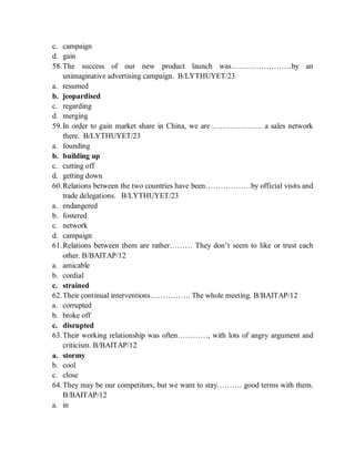 Ngân hàng câu hỏi trắc nghiệm Market Leader Upper Intermediate | PDF