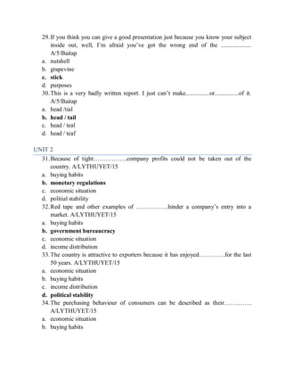 Ngân hàng câu hỏi trắc nghiệm Market Leader Upper Intermediate | PDF