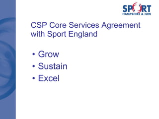 CSP Core Services Agreement with Sport England Grow Sustain Excel 