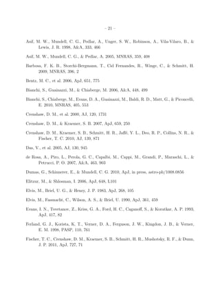 – 21 –


Asif, M. W., Mundell, C. G., Pedlar, A., Unger, S. W., Robinson, A., Vila-Vilaro, B., &
       Lewis, J. R. 1998, A&A, 333, 466

Asif, M. W., Mundell, C. G., & Pedlar, A. 2005, MNRAS, 359, 408

Barbosa, F. K. B., Storchi-Bergmann, T., Cid Fernandes, R., Winge, C., & Schmitt, H.
      2009, MNRAS, 396, 2

Bentz, M. C., et al. 2006, ApJ, 651, 775

Bianchi, S., Guainazzi, M., & Chiaberge, M. 2006, A&A, 448, 499

Bianchi, S., Chiaberge, M., Evans, D. A., Guainazzi, M., Baldi, R. D., Matt, G., & Piconcelli,
      E. 2010, MNRAS, 405, 553

Crenshaw, D. M., et al. 2000, AJ, 120, 1731

Crenshaw, D. M., & Kraemer, S. B. 2007, ApJ, 659, 250

Crenshaw, D. M., Kraemer, S. B., Schmitt, H. R., Jaﬀ´, Y. L., Deo, R. P., Collins, N. R., &
                                                    e
      Fischer, T. C. 2010, AJ, 139, 871

Das, V., et al. 2005, AJ, 130, 945

de Rosa, A., Piro, L., Perola, G. C., Capalbi, M., Cappi, M., Grandi, P., Maraschi, L., &
      Petrucci, P. O. 2007, A&A, 463, 903

Dumas, G., Schinnerer, E., & Mundell, C. G. 2010, ApJ, in press, astro-ph/1008.0856

Elitzur, M., & Shlosman, I. 2006, ApJ, 648, L101

Elvis, M., Briel, U. G., & Henry, J. P. 1983, ApJ, 268, 105

Elvis, M., Fassnacht, C., Wilson, A. S., & Briel, U. 1990, ApJ, 361, 459

Evans, I. N., Tsvetanov, Z., Kriss, G. A., Ford, H. C., Caganoﬀ, S., & Koratkar, A. P. 1993,
      ApJ, 417, 82

Ferland, G. J., Korista, K. T., Verner, D. A., Ferguson, J. W., Kingdon, J. B., & Verner,
      E. M. 1998, PASP, 110, 761

Fischer, T. C., Crenshaw, D. M., Kraemer, S. B., Schmitt, H. R., Mushotsky, R. F., & Dunn,
       J. P. 2011, ApJ, 727, 71
 
