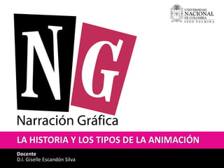 LA HISTORIA Y LOS TIPOS DE LA ANIMACIÓN 
Docente 
D.I. Giselle Escandón Silva 
 
