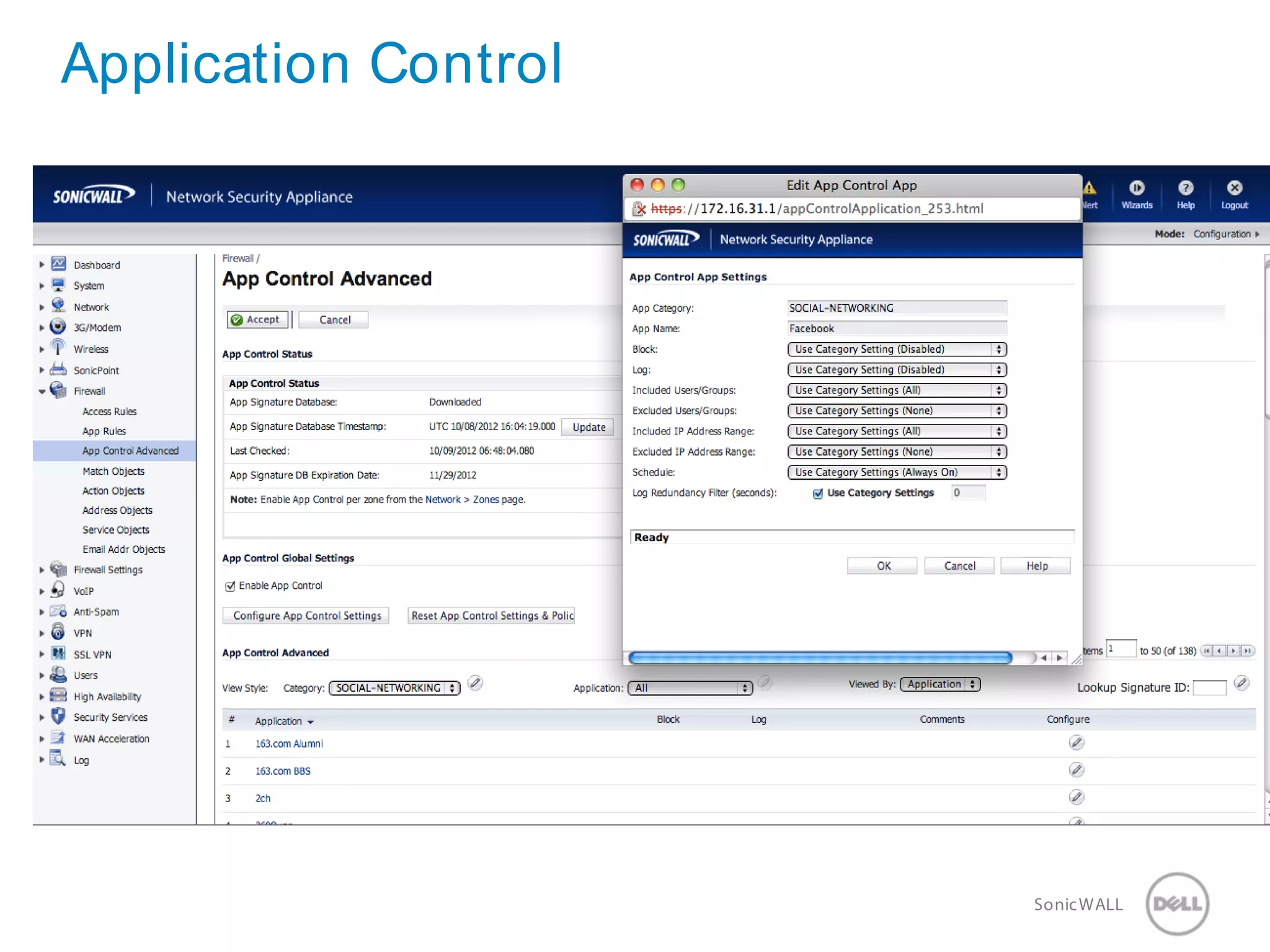 20 SonicWALLConfidential
Application Control
 