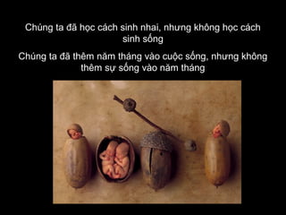 Chúng ta đã học cách sinh nhai, nhưng không học cách
sinh sống
Chúng ta đã thêm năm tháng vào cuộc sống, nhưng không
thêm sự sống vào năm tháng

 