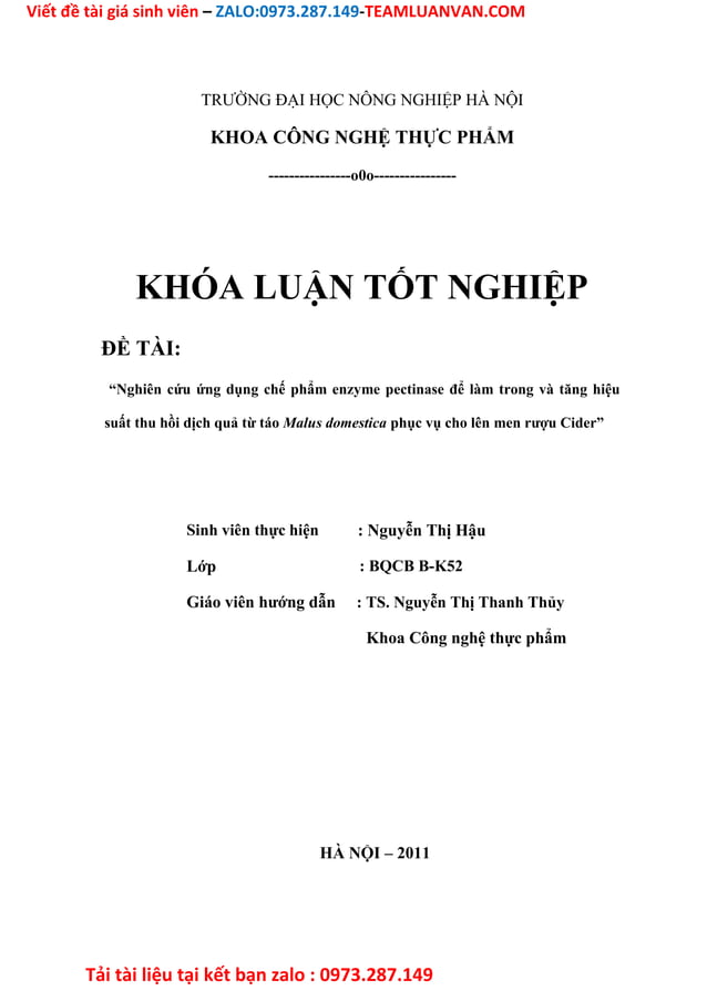 Nghiên cứu ứng dụng chế phẩm enzyme pectinase đểl àm trong và tăng hiệu