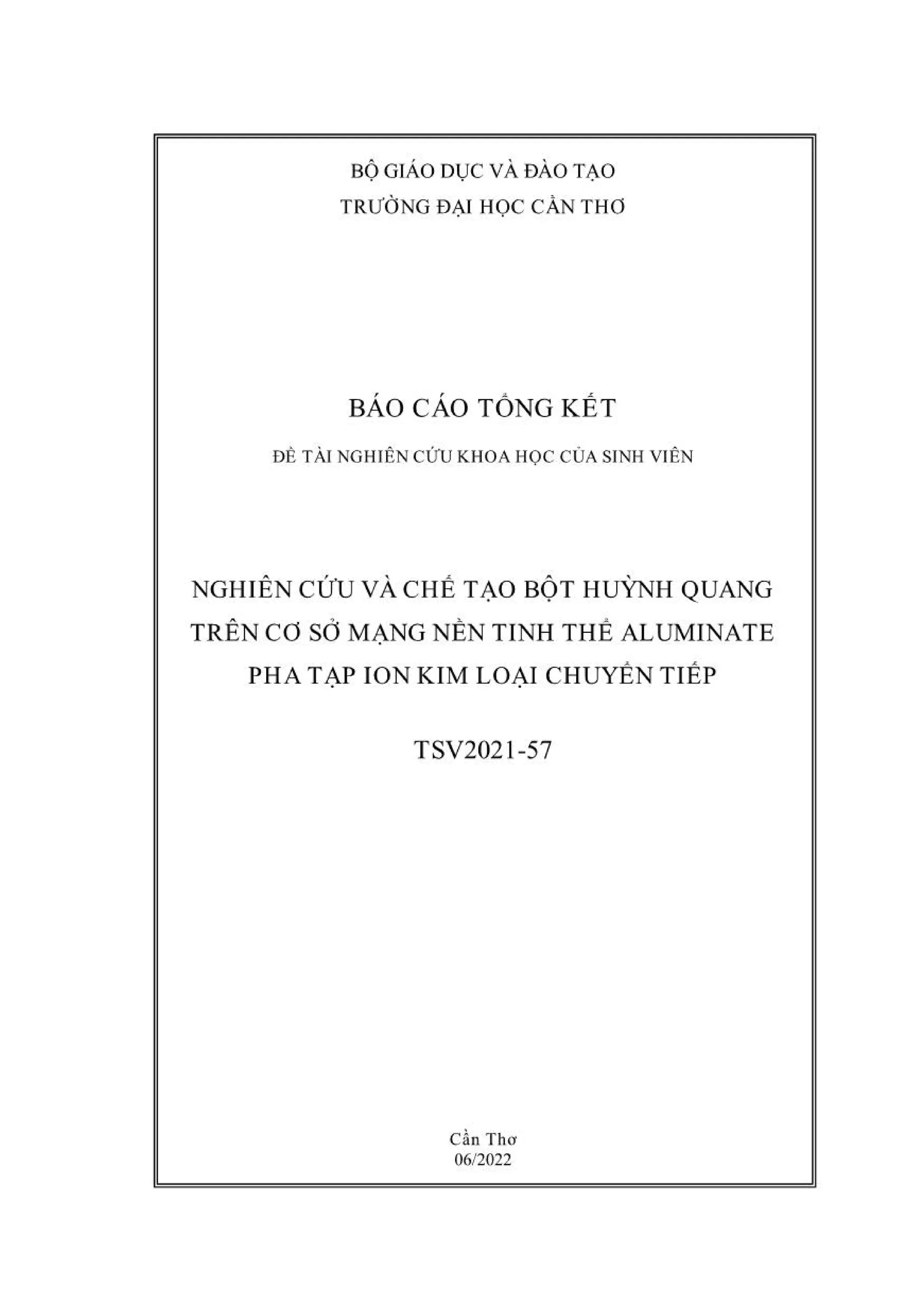 Nghiên cứu và chế tạo bột huỳnh quang trên cơ sở mạng nền tinh thể ...