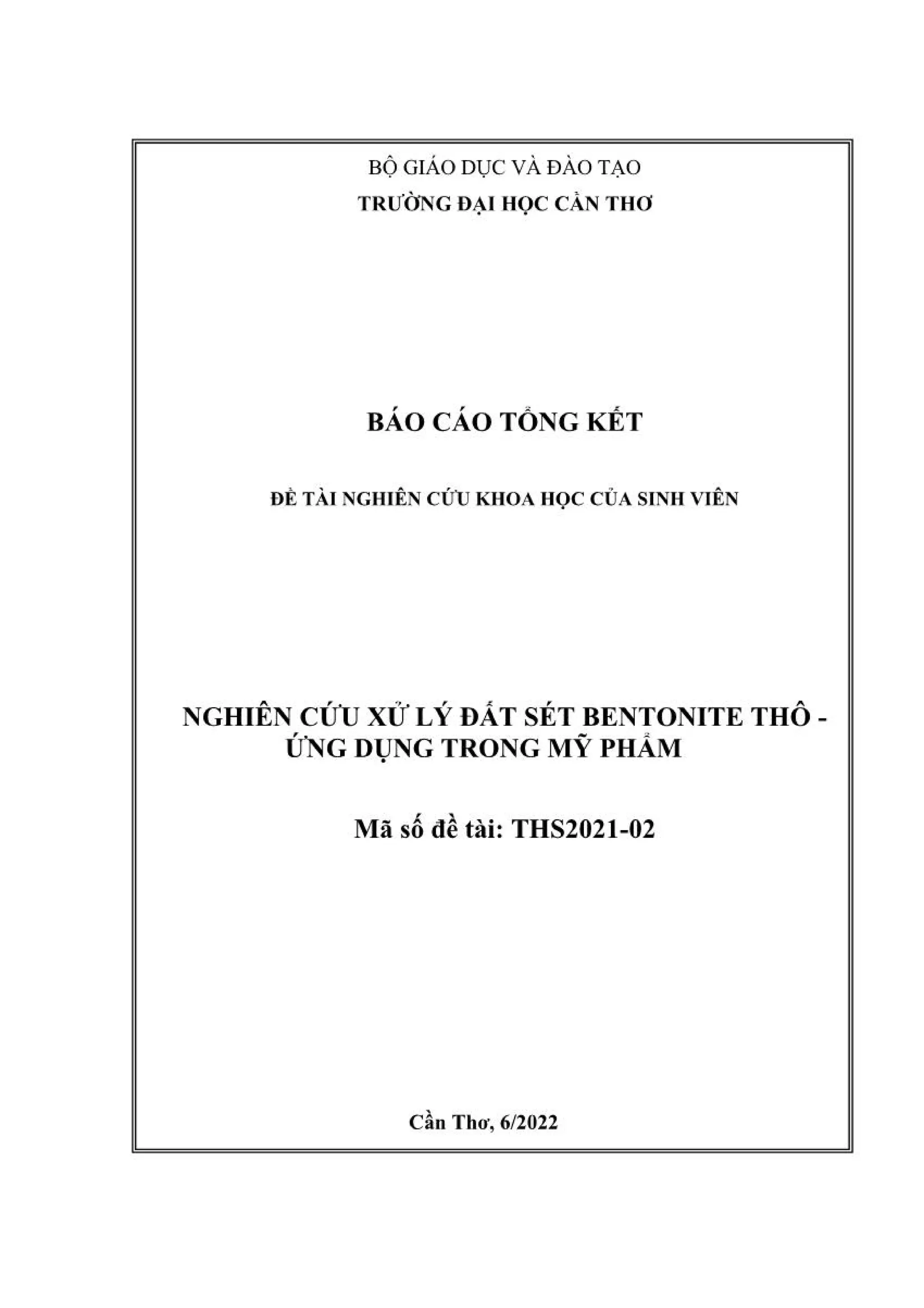 Nghiên cứu xử lý đất sét bentonite thô - Ứng dụng trong mỹ phẩm.pdf