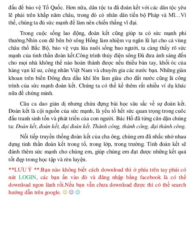 đấu để bảo vệ Tổ Quốc. Hơn nữa, dân tộc ta đã đoàn kết với các dân tộc yêu
lẽ phải trên khắp năm châu, trong đó có nhân dâ...