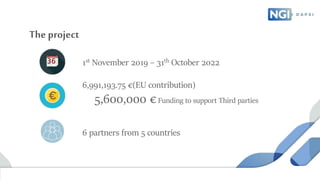 The project
1st November 2019 – 31th October 2022
6,991,193.75 €(EU contribution)
5,600,000 €Funding to support Third part...