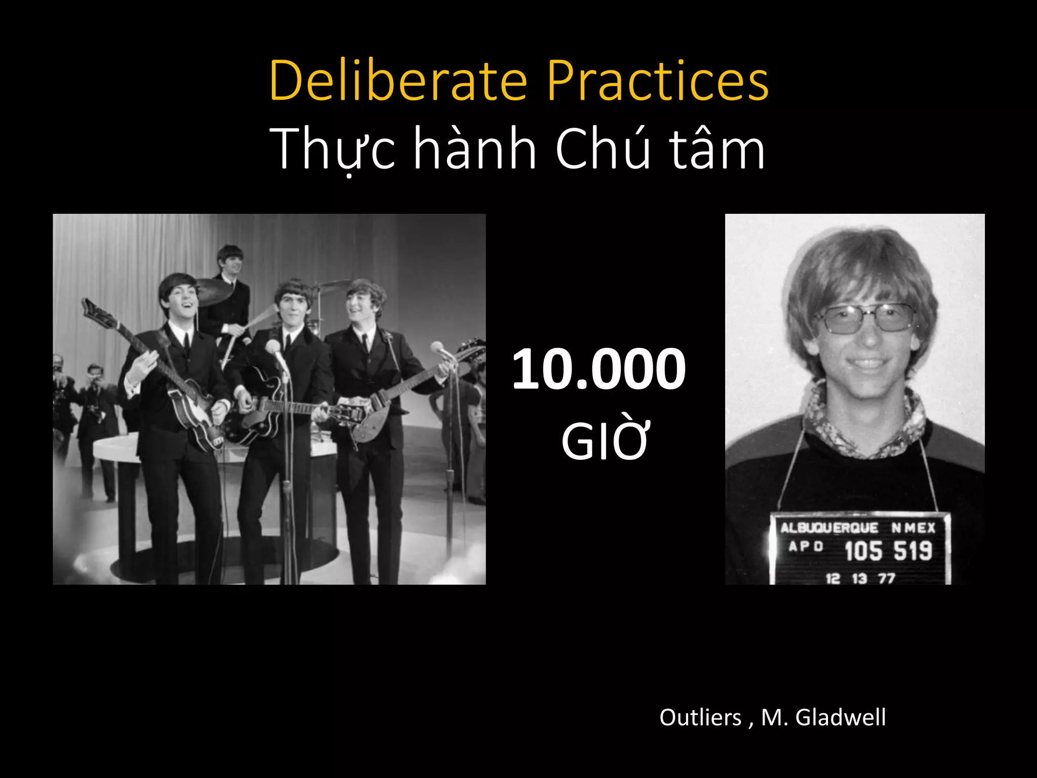 Deliberate Practices
Thực hành Chú tâm
10.000
GIỜ
Outliers , M. Gladwell
 
