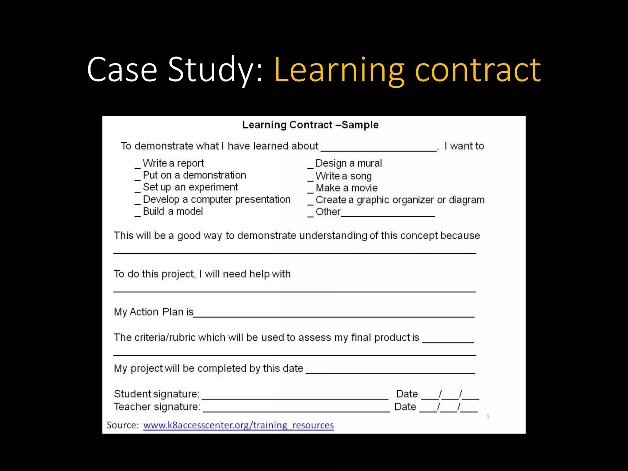 Case Study: Learning contract
 