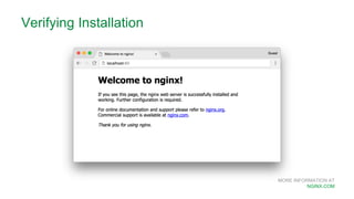 MORE INFORMATION AT
NGINX.COM
Verifying Installation
 