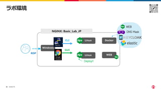 ©2023 F5
28
ラボ環境
Linux
Linux
Docker
WEB
Windows
NGINX: Basic_Lab_JP DNS Mask
WEB
Deploy!!
GUI
CLI
RDP
 