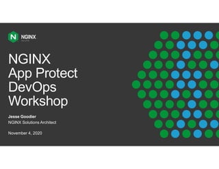 NGINX
App Protect
DevOps
Workshop
Jesse Goodier
NGINX Solutions Architect
November 4, 2020
 