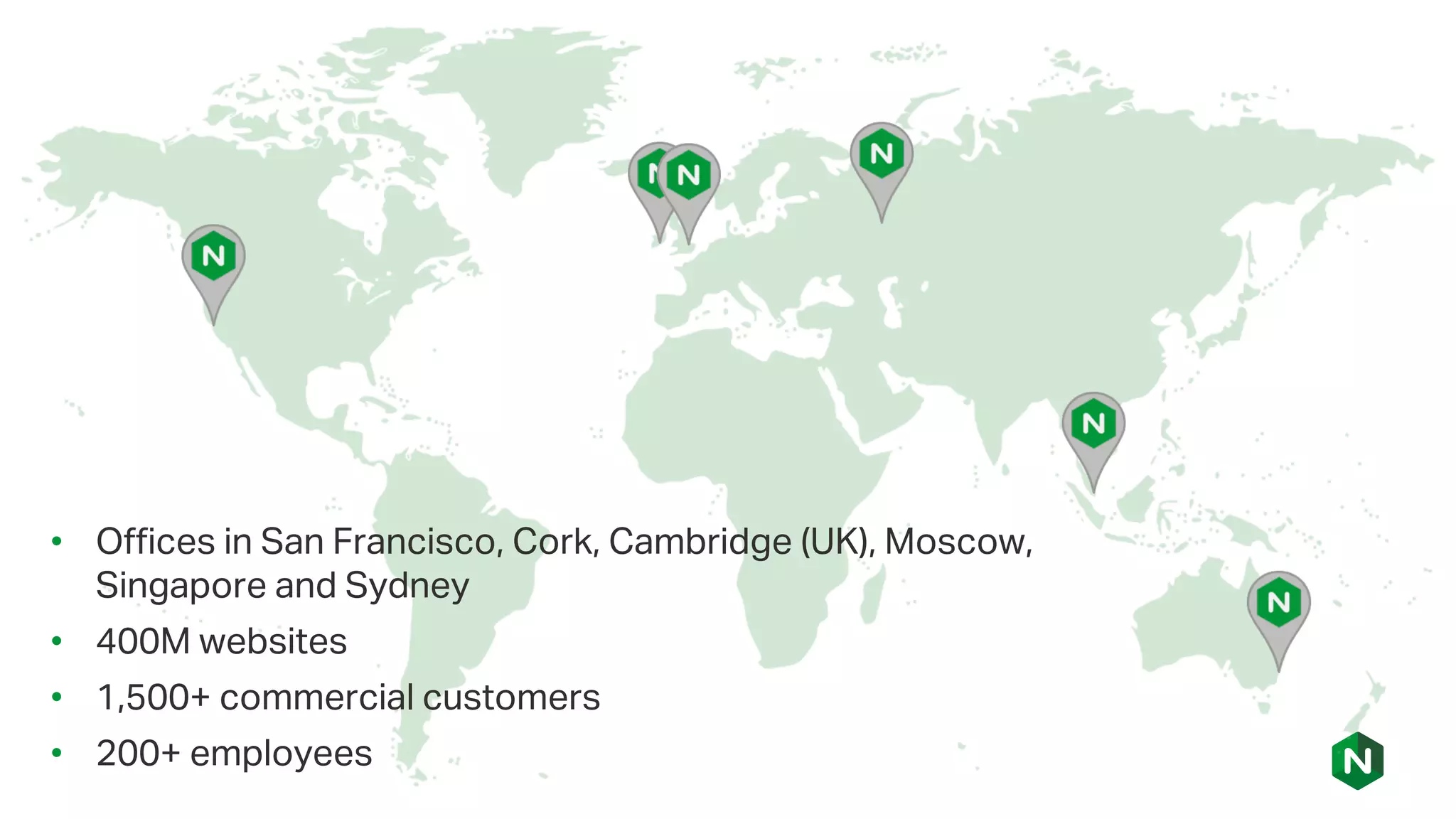 • Offices in San Francisco, Cork, Cambridge (UK), Moscow, Singapore and Sydney • 400M websites • 1,500+ commercial customers • 200+ employees 