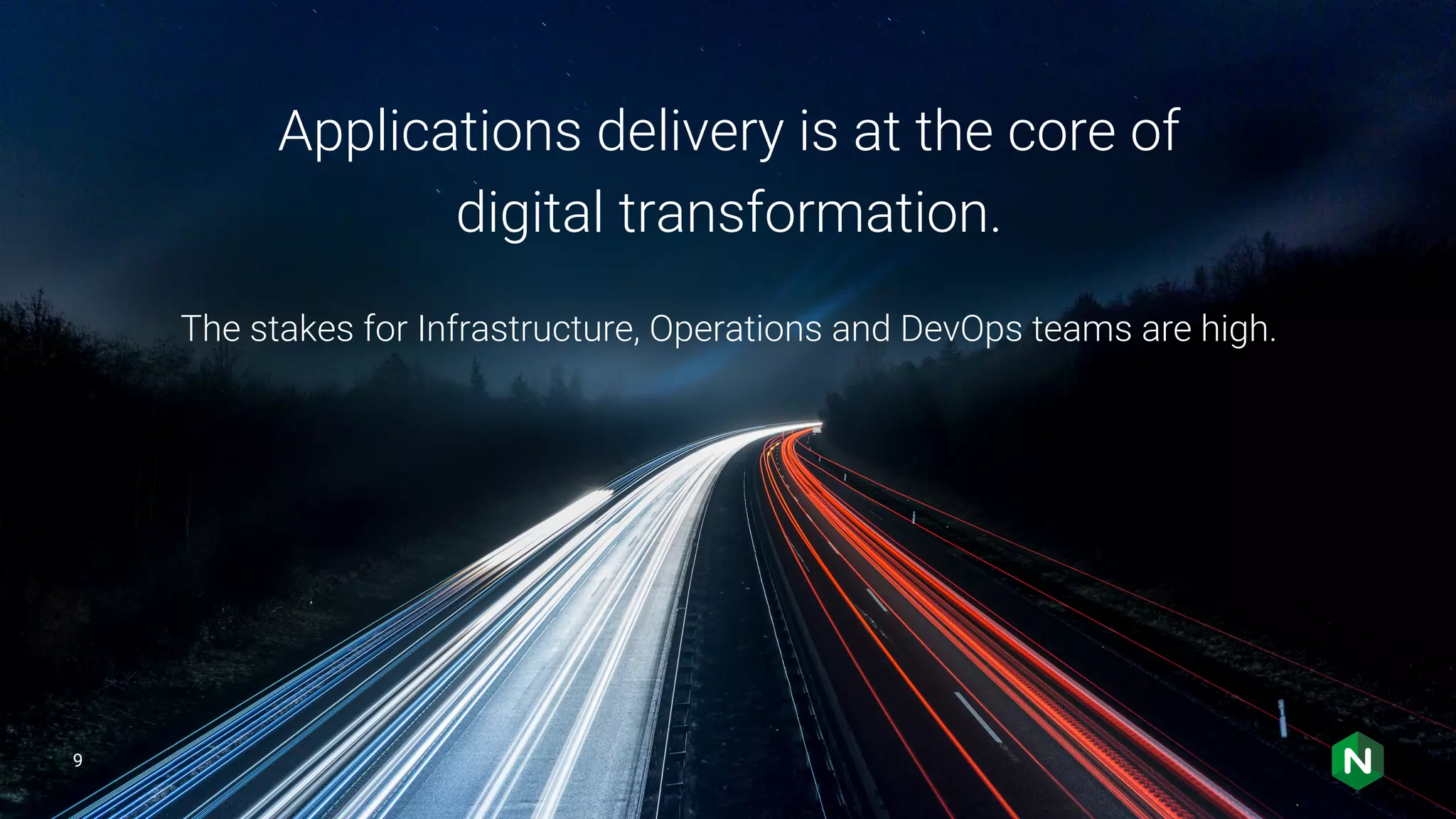 9 Applications delivery is at the core of digital transformation. The stakes for Infrastructure, Operations and DevOps teams are high. 