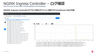 | ©2021 F5
47
NGINX Ingress Controller – ログ確認
https://docs.nginx.com/nginx-ingress-controller/logging-and-monitoring/logging/
NGINX Ingress Controllerデプロイ時のオプション指定でPrometheusへ出⼒可能
 