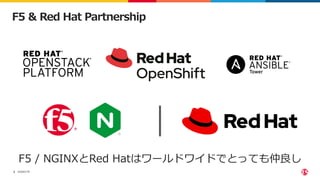©2023 F5
2
F5 & Red Hat Partnership
F5 / NGINXとRed Hatはワールドワイドでとっても仲良し
 