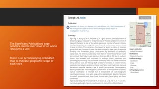 The Significant Publications page
provides concise overviews of all works
related to a unit
There is an accompanying embedded
map to indicate geographic scope of
each work
 